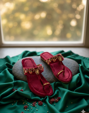 Maroon velvet Kolhapuri